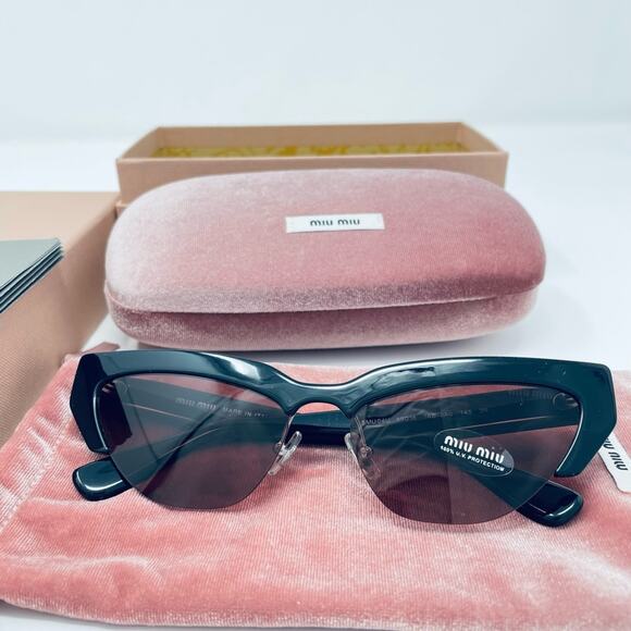 Miu Miu 59mm Semi Rimless Cat Eye Sunglasses goth BLACK DARK VIOLET SOLID modern - Picture 4 of 14